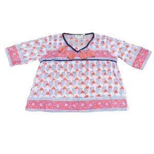 SZ Blockprints Kids Girls Top Size Medium White Floral Print